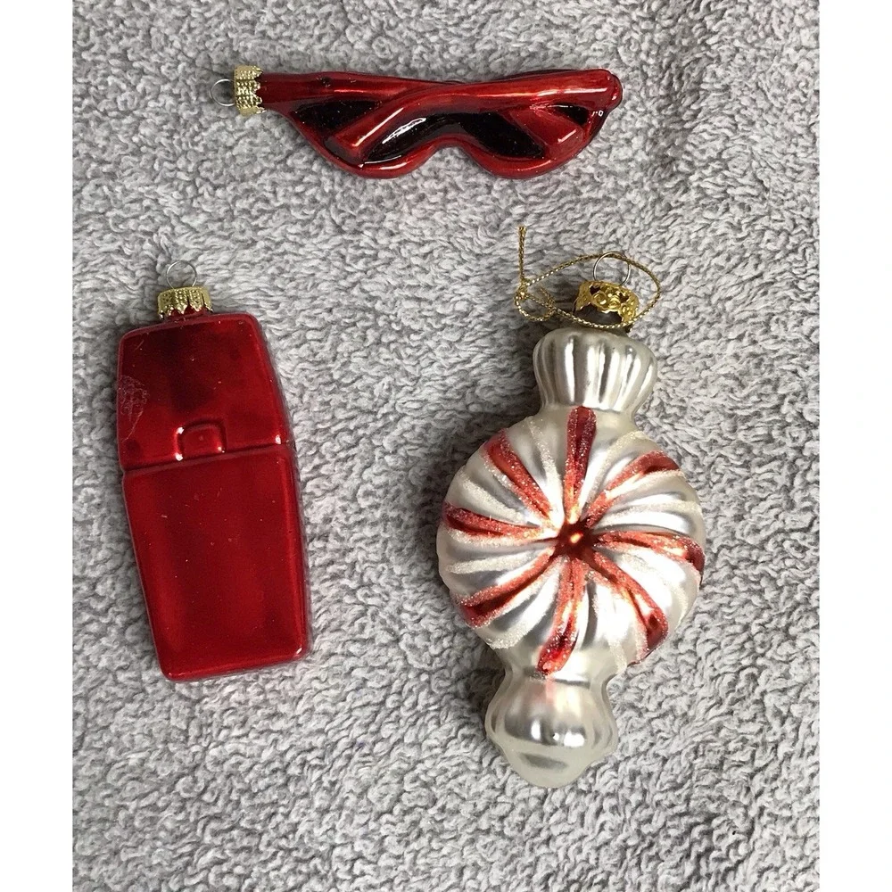 Busy Girl Blown Glass Christmas Ornaments Set of 3 Cell Phone Sunglasses‎